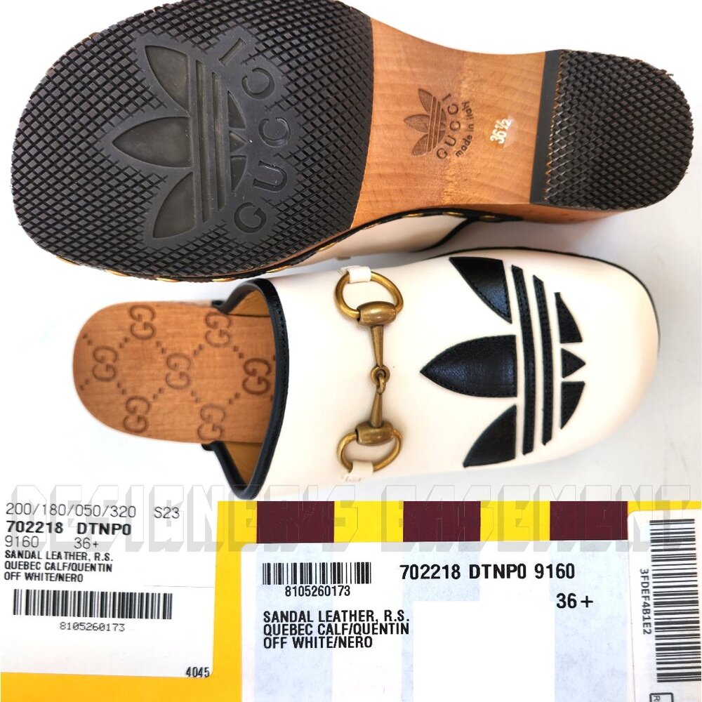 GUCCI x Adidas 36.5EU - 6.5US white Leather Trefoil logo GG platform Clogs shoes - Picture 6 of 14